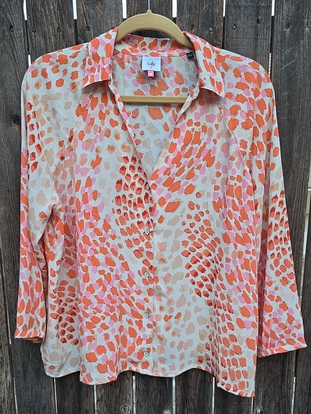 CAbi Coral, Pink & Cream Printed Button-Down Shirt